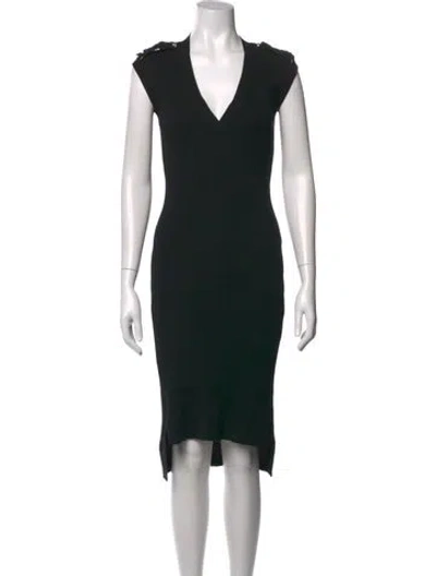 Pre-owned Pinko V-neck Knee-length Dress In Black