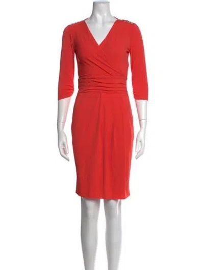 Pre-owned Pinko V-neck Knee-length Dress In Orange