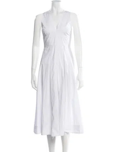 Pre-owned Pinko V-neck Knee-length Dress In White