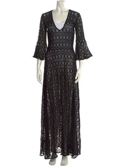 Pre-owned Pinko V-neck Long Dress In Black
