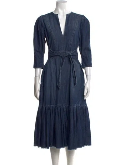 Pre-owned Pinko V-neck Long Dress In Blue