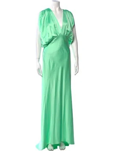 Pre-owned Pinko V-neck Long Dress In Green