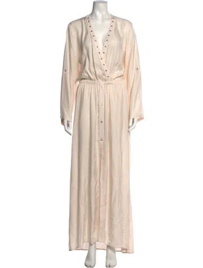 Pre-owned Pinko V-neck Long Dress In Neutral