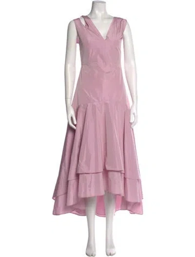 Pre-owned Pinko V-neck Long Dress In Pink