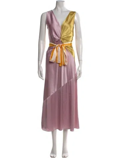 Pre-owned Pinko V-neck Long Dress In Pink