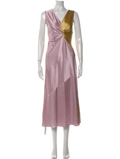 Pre-owned Pinko V-neck Long Dress In Pink