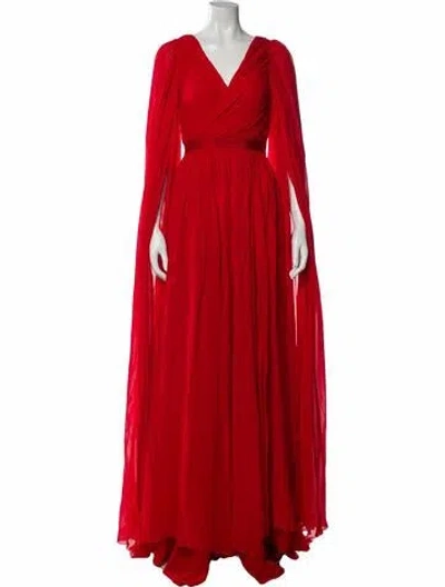 Pre-owned Pinko V-neck Long Dress In Red