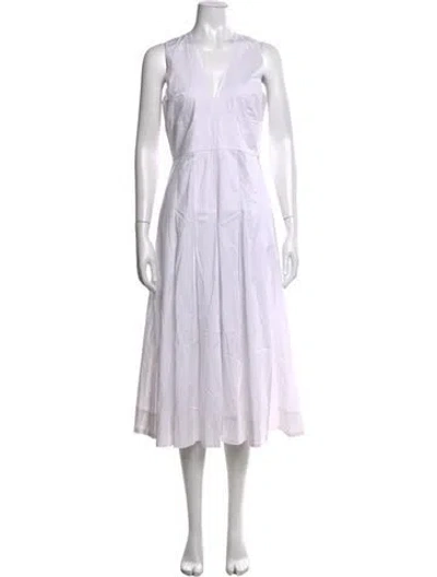 Pre-owned Pinko V-neck Long Dress In White