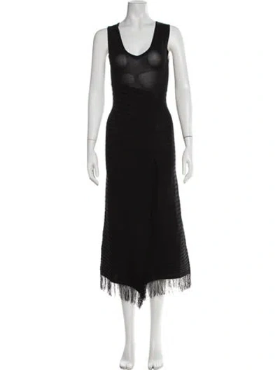 Pre-owned Pinko V-neck Midi Length Dress In Black