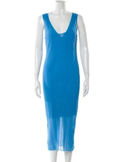 Pre-owned Pinko V-neck Midi Length Dress In Blue