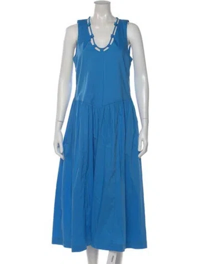 Pre-owned Pinko V-neck Midi Length Dress In Blue