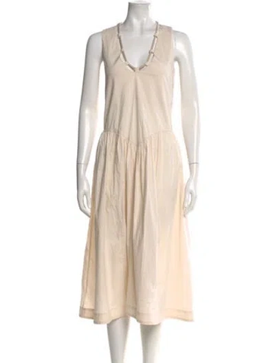 Pre-owned Pinko V-neck Midi Length Dress In Neutral