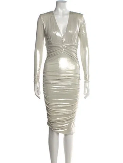 Pre-owned Pinko V-neck Midi Length Dress In Neutrals