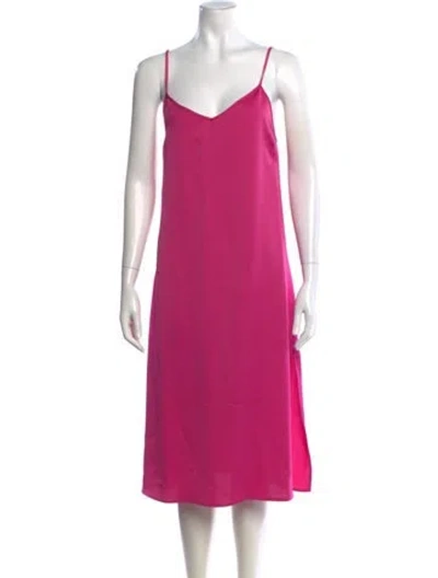 Pre-owned Pinko V-neck Midi Length Dress In Pink