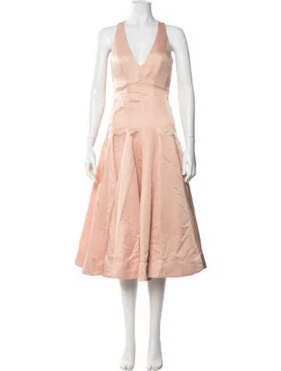 Pre-owned Pinko V-neck Midi Length Dress In Pink