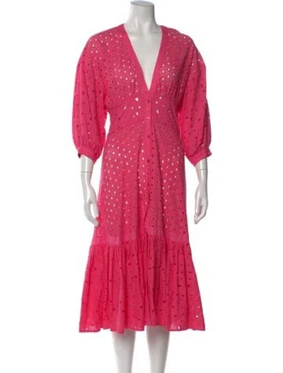Pre-owned Pinko V-neck Midi Length Dress W/ Tags In Pink