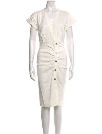 Pre-owned Pinko V-neck Midi Length Dress In White