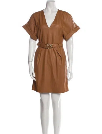 Pre-owned Pinko V-neck Mini Dress In Brown