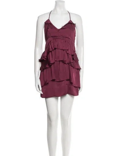 Pre-owned Pinko V-neck Mini Dress In Burgundy