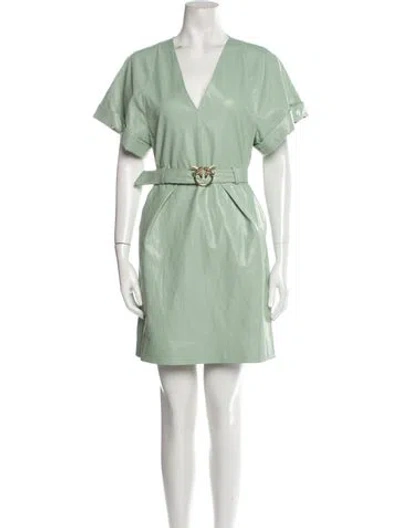 Pre-owned Pinko V-neck Mini Dress In Green