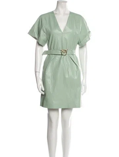 Pre-owned Pinko V-neck Mini Dress In Green