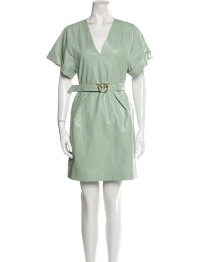 Pre-owned Pinko V-neck Mini Dress In Green