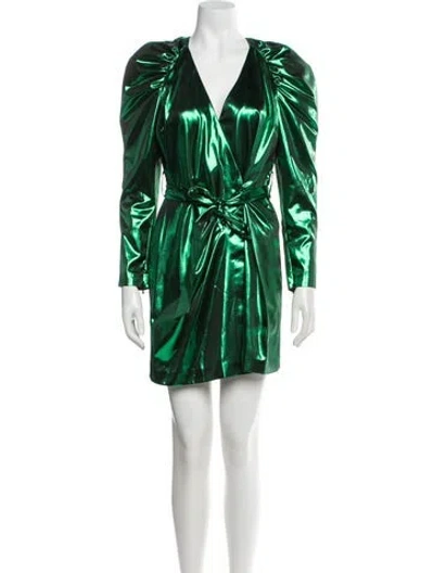 Pre-owned Pinko V-neck Mini Dress In Green
