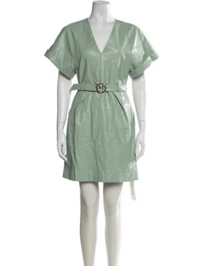 Pre-owned Pinko V-neck Mini Dress In Green