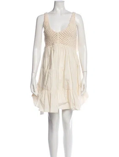 Pre-owned Pinko V-neck Mini Dress W/ Tags In Neutral