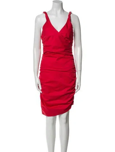 Pre-owned Pinko V-neck Mini Dress W/ Tags In Red