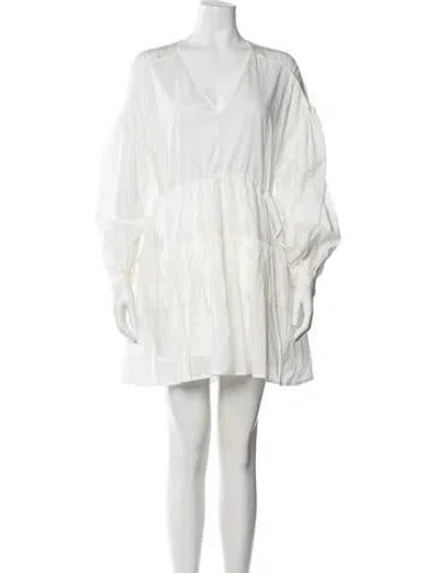 Pre-owned Pinko V-neck Mini Dress In White