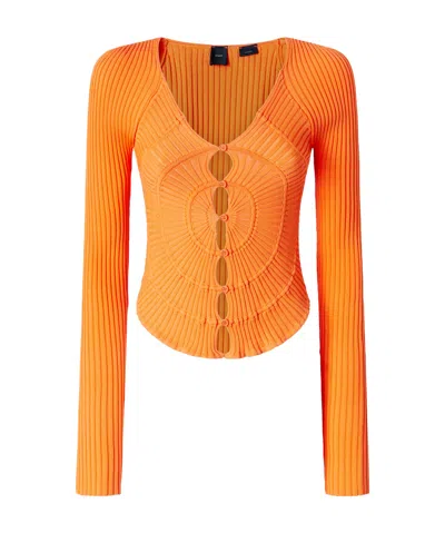 Pinko V-neck Ribbed Cardigan In Orange