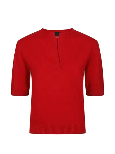 Pinko Wool And Cashmere Crewneck Jumper With Short Puff Sleeves In Red
