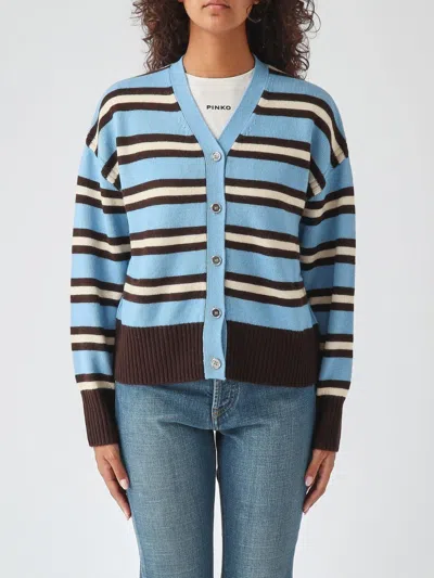 Pinko V-neck Wool And Cashmere Blend Cardigan With Button Closure In Blue