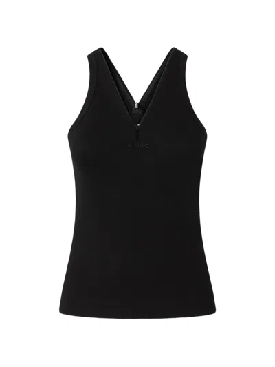 Pinko V-neck Zip-fastening Tank Top In Black