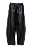 Pinko Wide Leg Faux Leather Trousers With Drawstring Hem In Black
