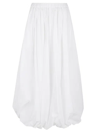 Pinko Voluminous White Cotton Skirt With Gathered Waist