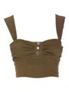 Pinko Crop Top Buttoned Front Ruched In Green