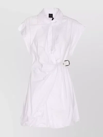 Pinko Waist Belted Buckle Mini Wrap Dress In White