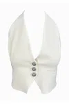 Pinko Halterneck Cropped Waistcoats Button Detailing In White