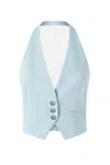 Pinko Light Blue Crop Vest With Halter Neckline And Button Closure