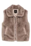 Pinko Beige Faux Fur Vest With High Collar In Brown