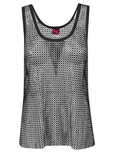 Pinko Waiting Sheer Mesh Pattern Flared Hem Tank Top In Black