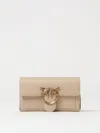 Pinko Love One Wallet Beige Crossbody Bag With Love Birds Detail In Smooth Leather Woman In Beige