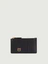 Pinko Rectangular Black Leather Clutch With Gold Emblem In Black