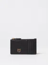 Pinko Rectangular Black Leather Clutch With Gold Emblem In Schwarz