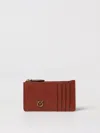Pinko Airone Brown Card-holder With Logo Patch In Leather Woman In Brown