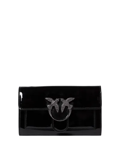 Pinko Chain Strap Embellished Glossy Finish In Black