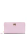 Pinko Double Swallow Swallow Logo Zipper Wallet In Pink
