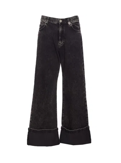 Pinko Wide-leg Jeans In Black Denim